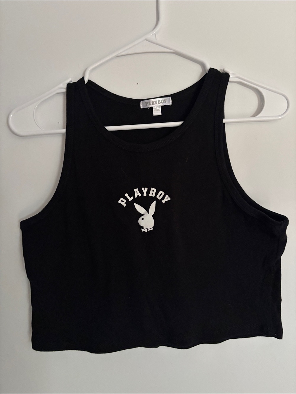 PLAYBOY Black Cropped Tank with White Bunny Logo